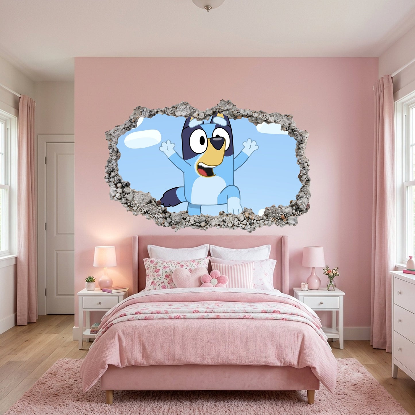 Bluey Cartoon Dog 3D Smashed Wall Decal 3D Effect Sticker 209