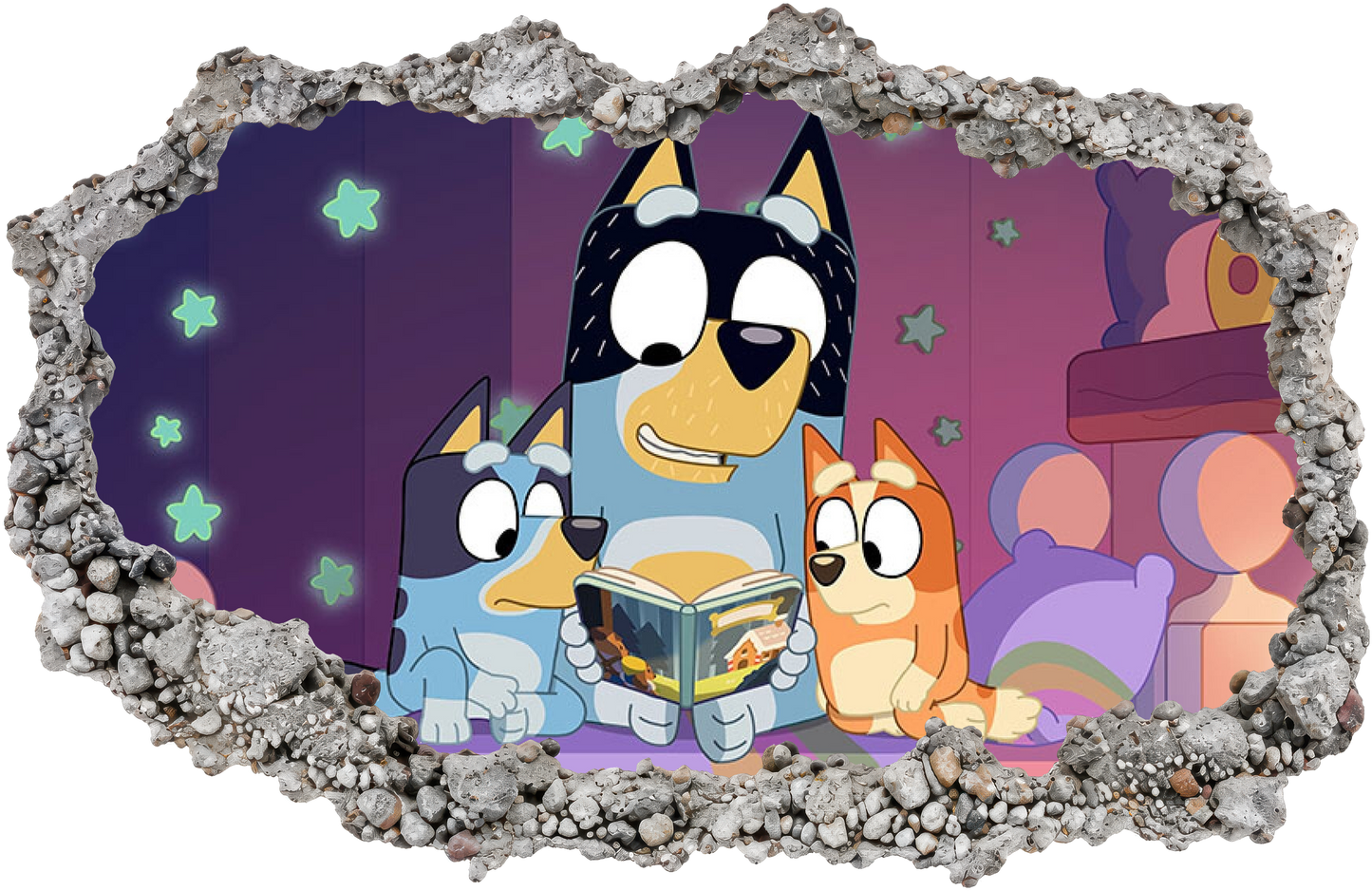 Bluey Cartoon Dog 3D Smashed Wall Decal Kids Room Decor 207