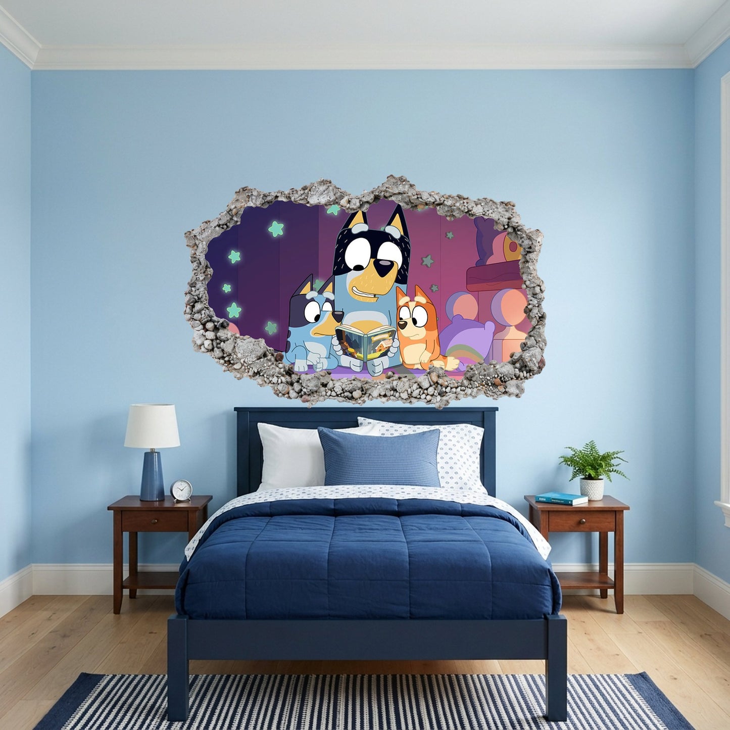 Bluey Cartoon Dog 3D Smashed Wall Decal Kids Room Decor 207