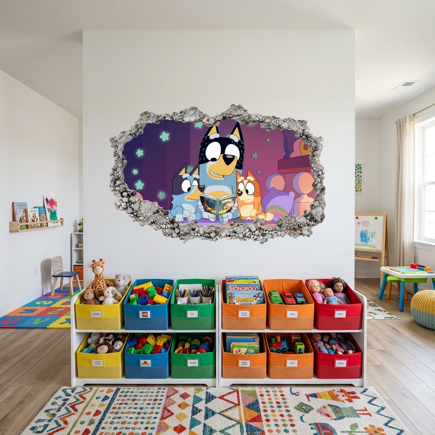 Bluey Cartoon Dog 3D Smashed Wall Decal Kids Room Decor 207