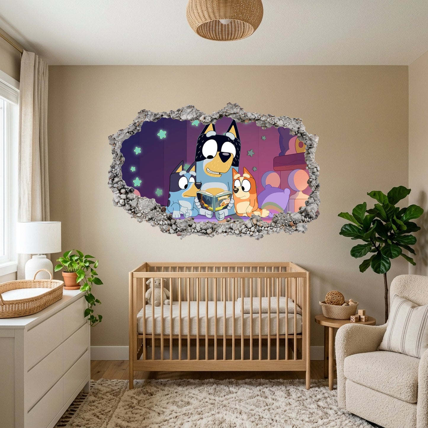 Bluey Cartoon Dog 3D Smashed Wall Decal Kids Room Decor 207