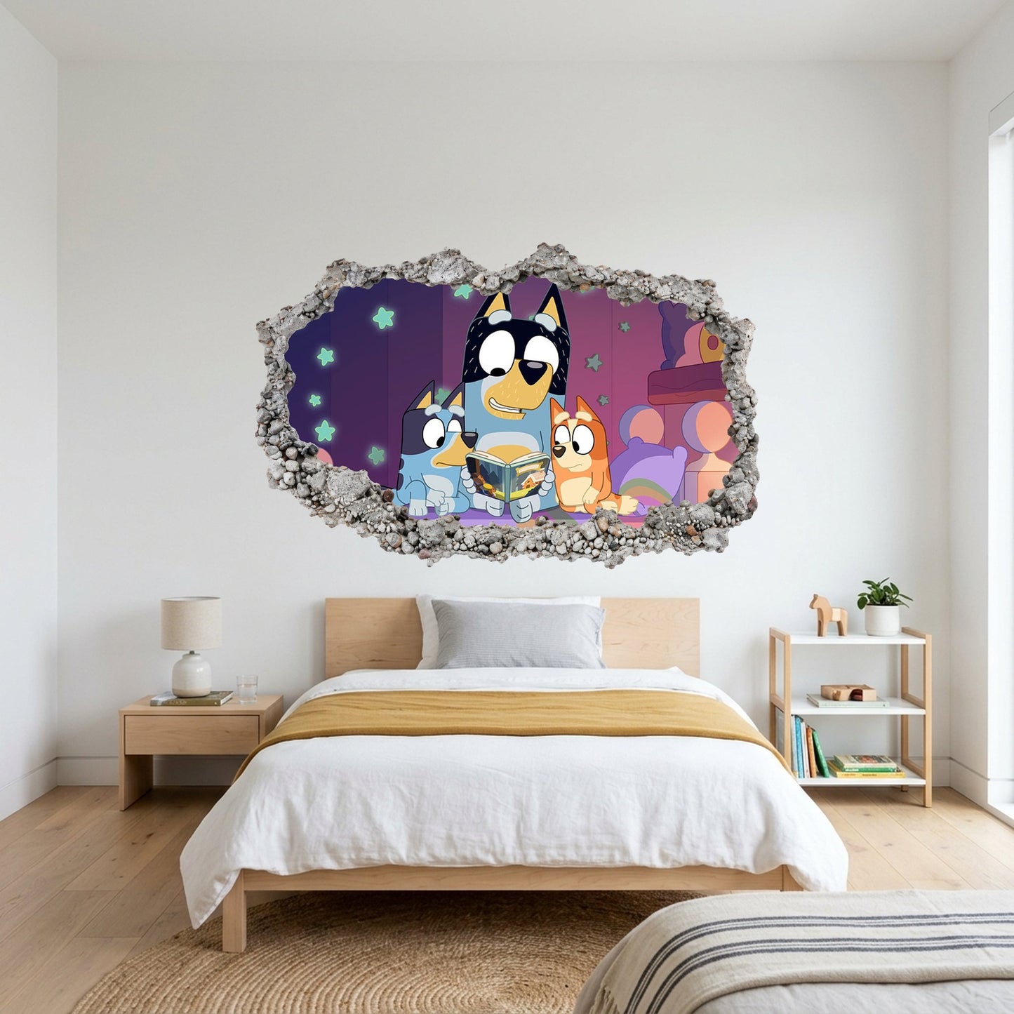 Bluey Cartoon Dog 3D Smashed Wall Decal Kids Room Decor 207