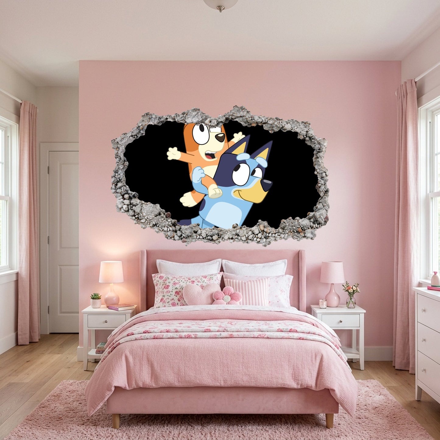 Bluey Family Kids TV Show 3D Effect Sticker Smashed Brick Decal 211