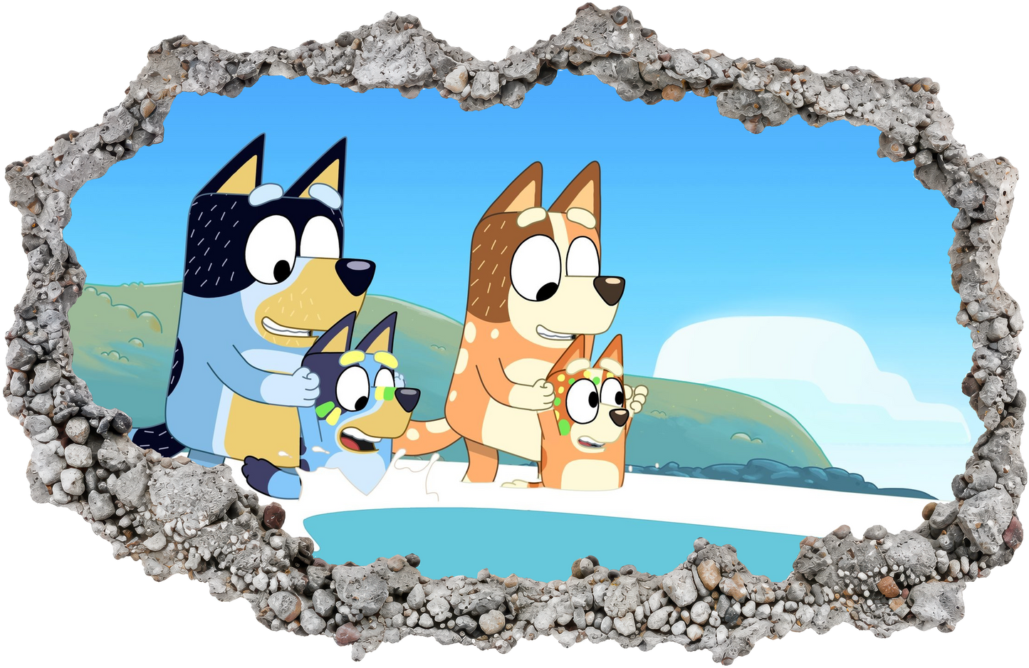 Bluey Family Kids TV Show 3D Smashed Wall Decal Vinyl Mural 196