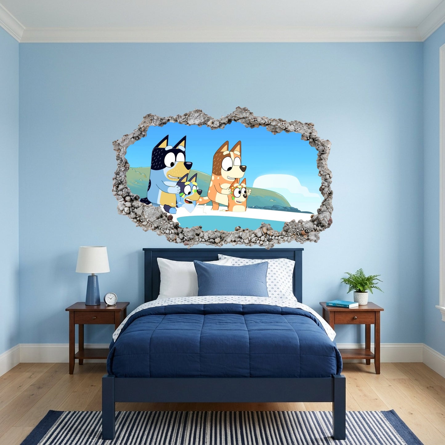 Bluey Family Kids TV Show 3D Smashed Wall Decal Vinyl Mural 196