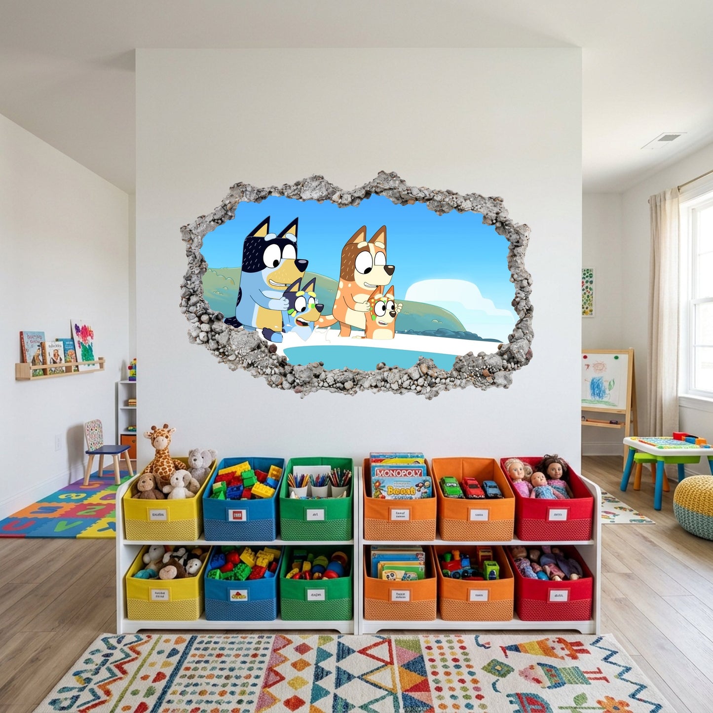 Bluey Family Kids TV Show 3D Smashed Wall Decal Vinyl Mural 196