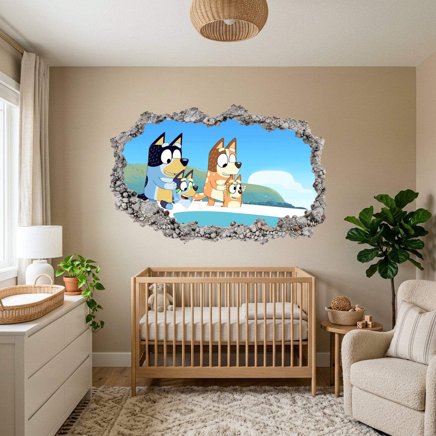 Bluey Family Kids TV Show 3D Smashed Wall Decal Vinyl Mural 196