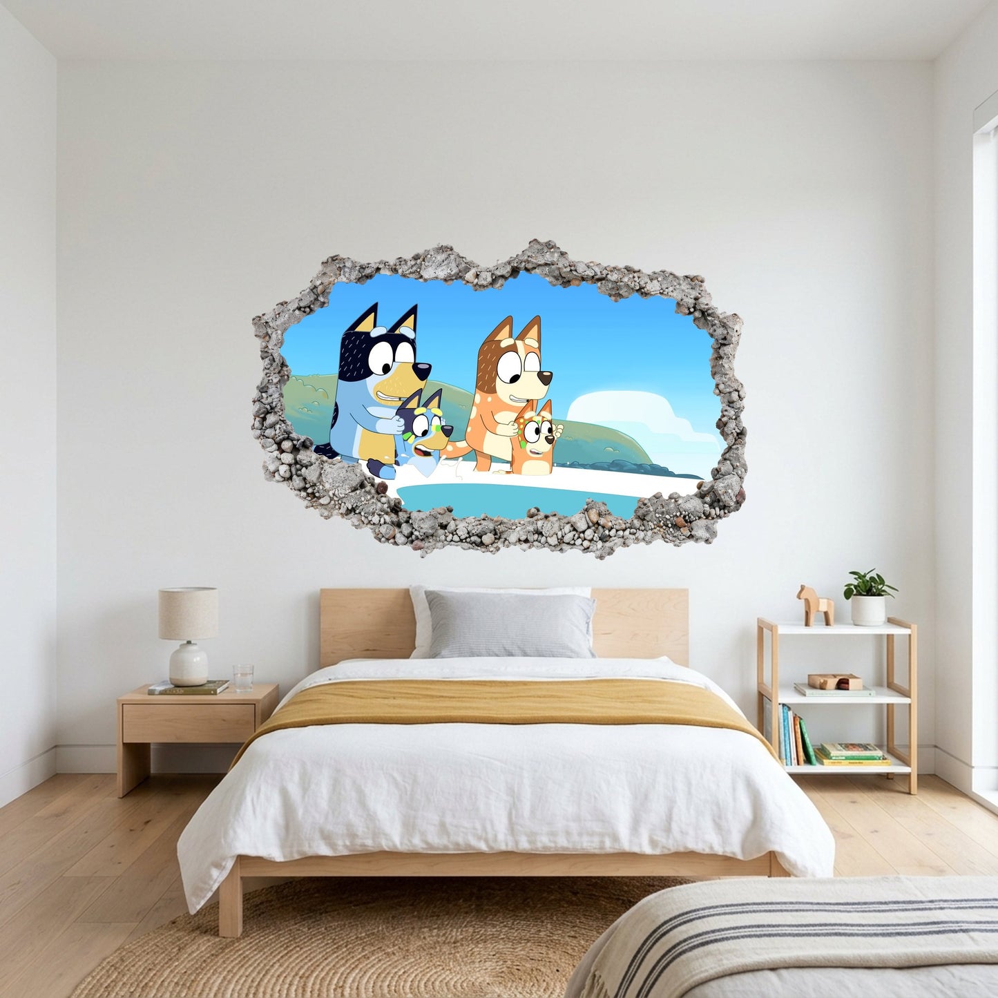 Bluey Family Kids TV Show 3D Smashed Wall Decal Vinyl Mural 196