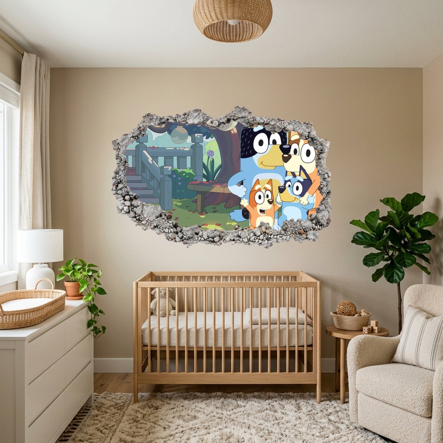 Bluey Family Kids TV Show Vinyl Mural 3D Wall Hole Decal 193