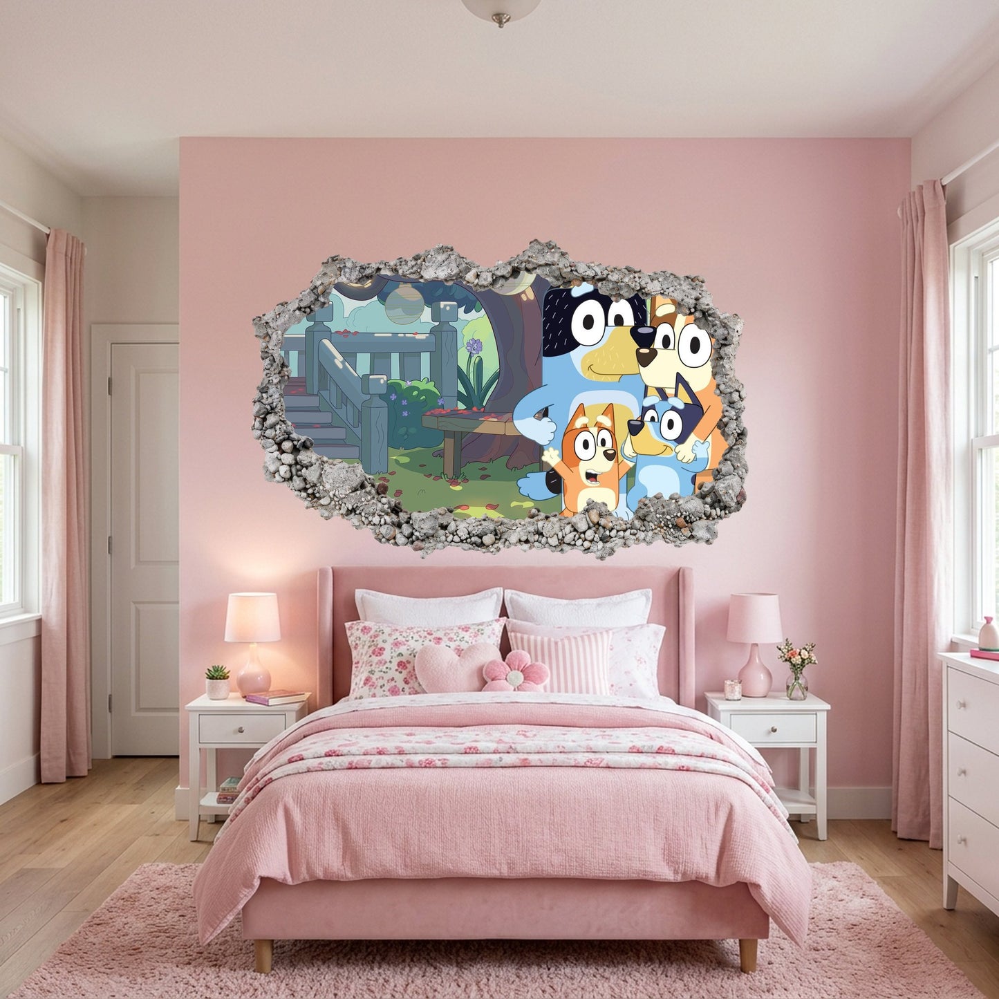 Bluey Family Kids TV Show Vinyl Mural 3D Wall Hole Decal 193