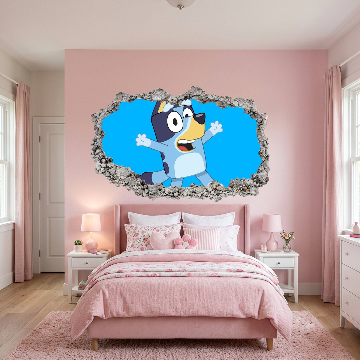 Bluey Family Kids TV Show Vinyl Mural Smashed Brick Decal 214