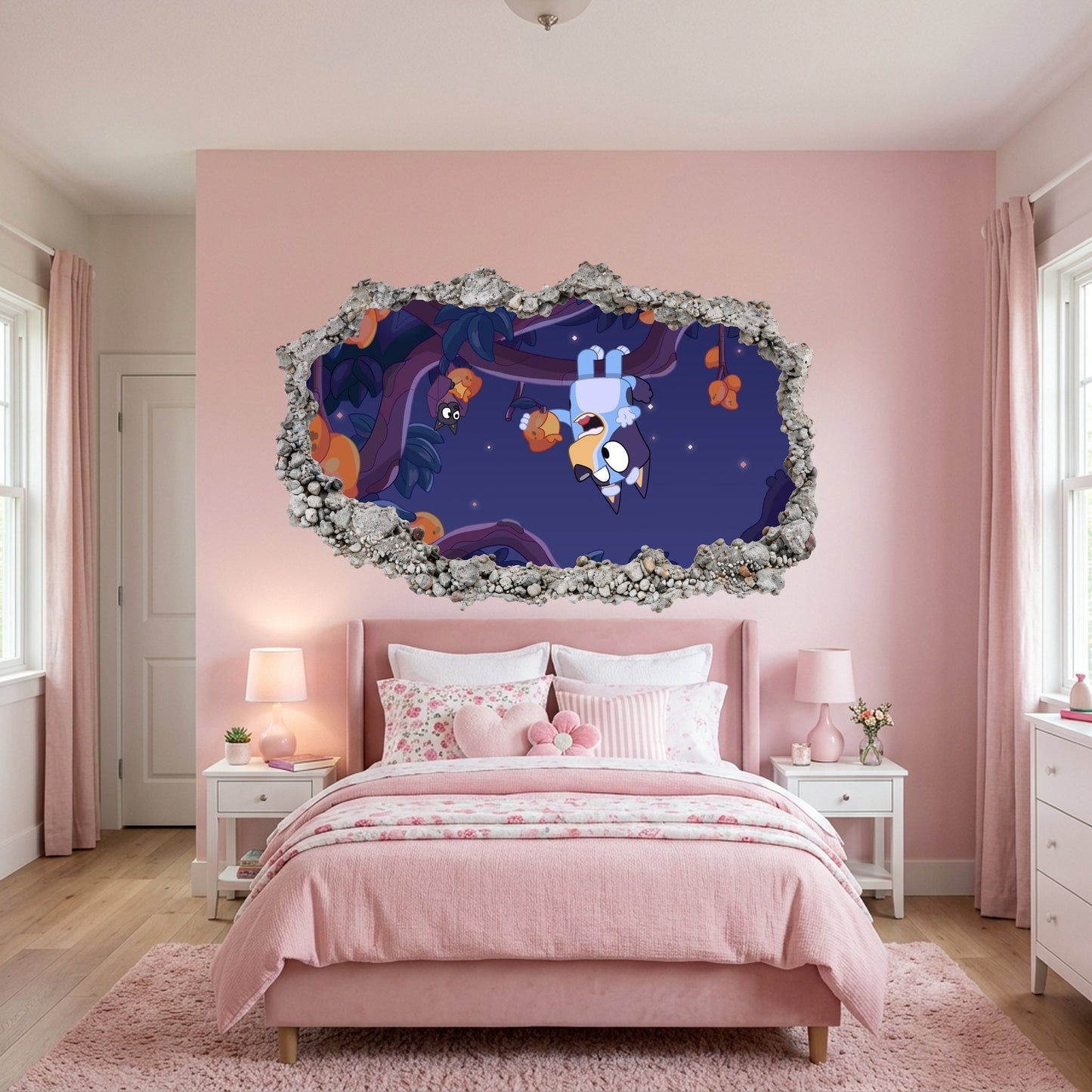 Bluey Family Kids TV Show Wall Art Sticker Smashed Brick Decal 215