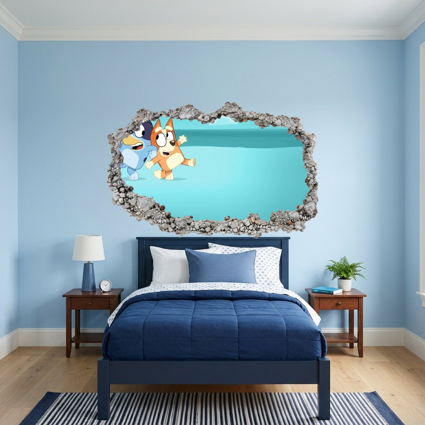 Bluey and Bingo Kids Show 3D Effect Sticker 3D Smashed Wall Decal 197