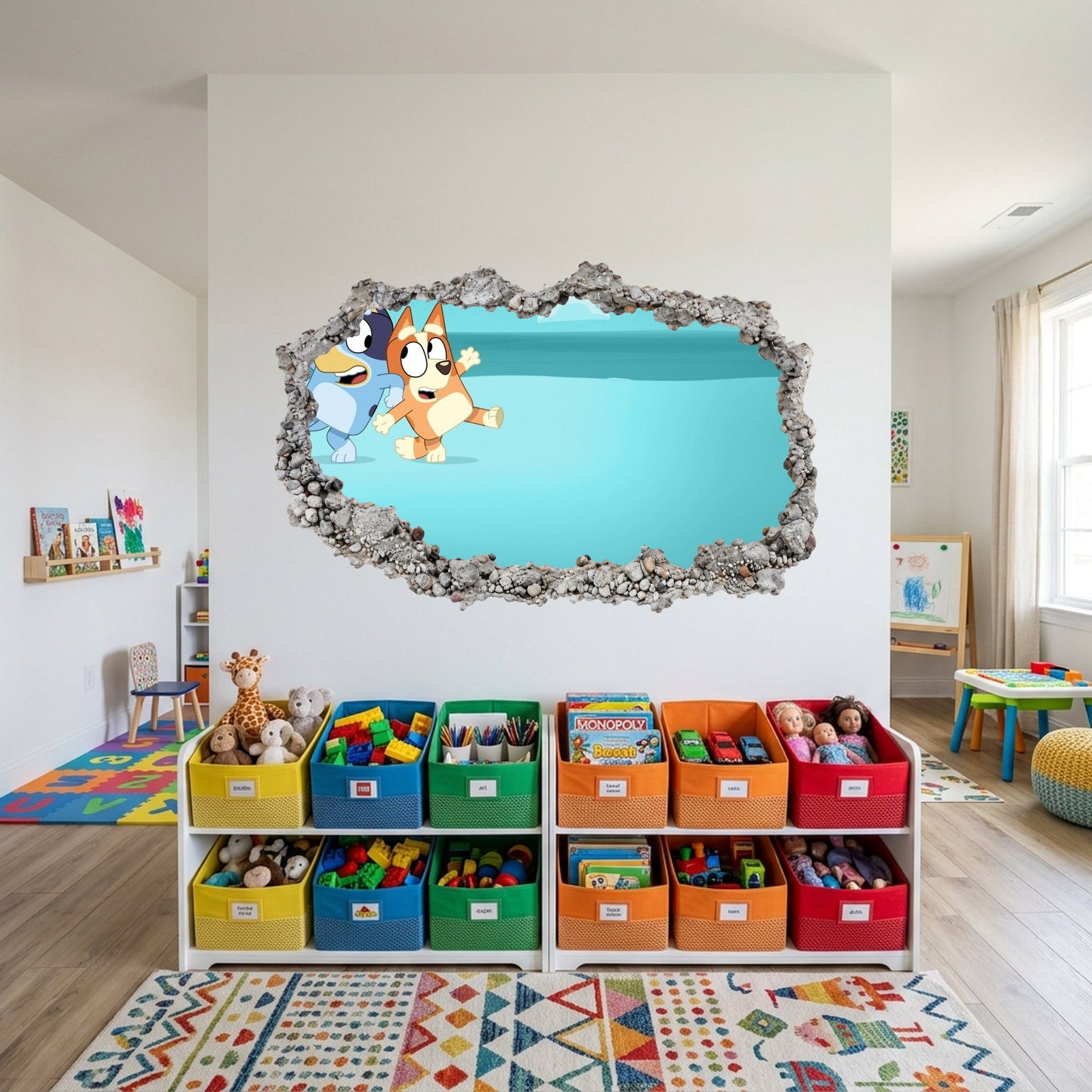Bluey and Bingo Kids Show 3D Effect Sticker 3D Smashed Wall Decal 197