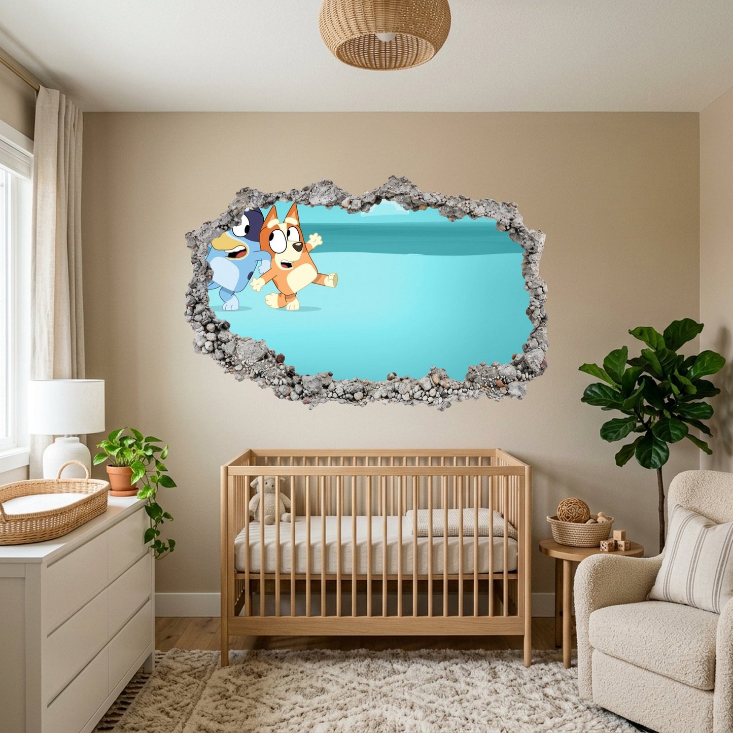 Bluey and Bingo Kids Show 3D Effect Sticker 3D Smashed Wall Decal 197
