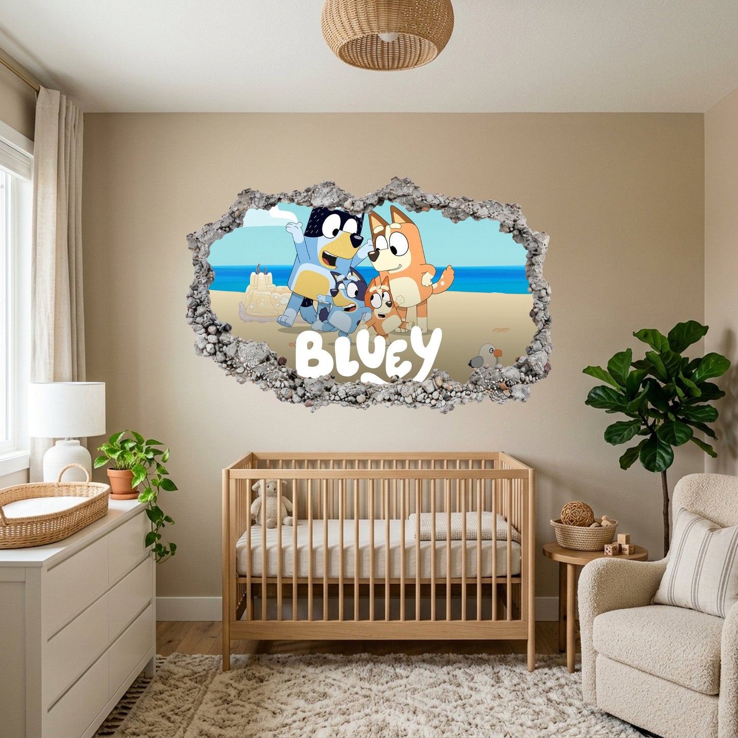 Bluey and Bingo Kids Show 3D Effect Sticker 3D Wall Hole Decal 198