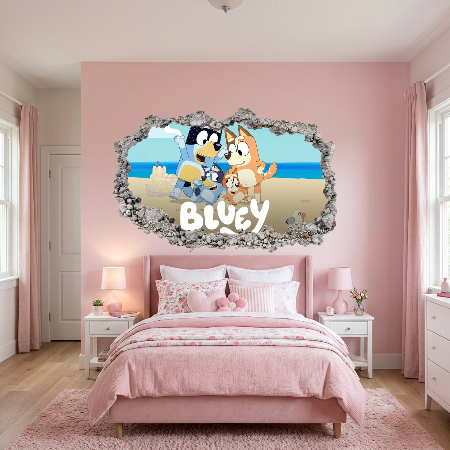 Bluey and Bingo Kids Show 3D Effect Sticker 3D Wall Hole Decal 198