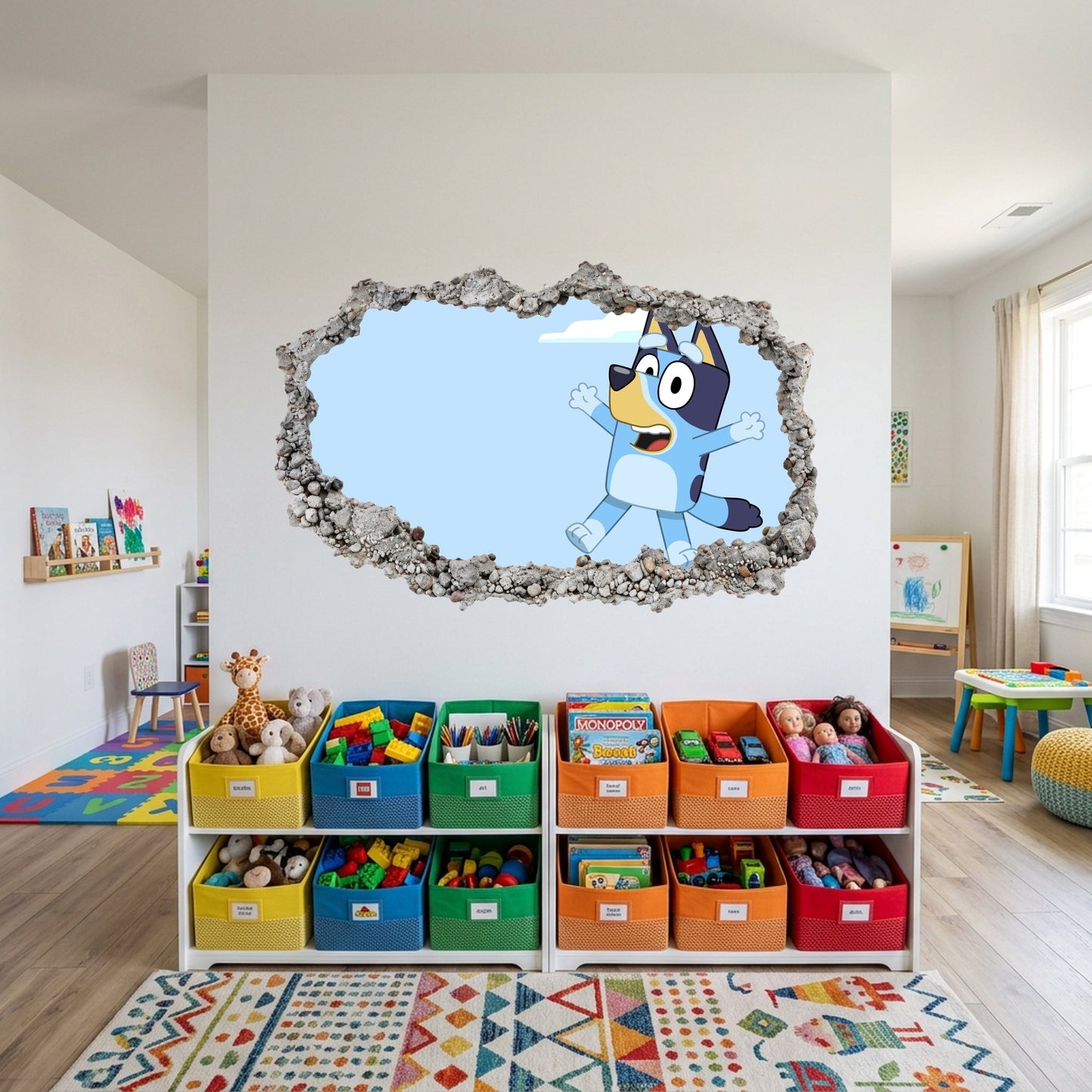 Bluey and Bingo Kids Show 3D Smashed Wall Decal 3D Wall Hole Decal 203