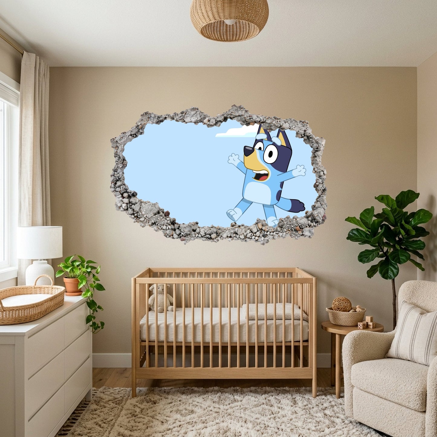 Bluey and Bingo Kids Show 3D Smashed Wall Decal 3D Wall Hole Decal 203