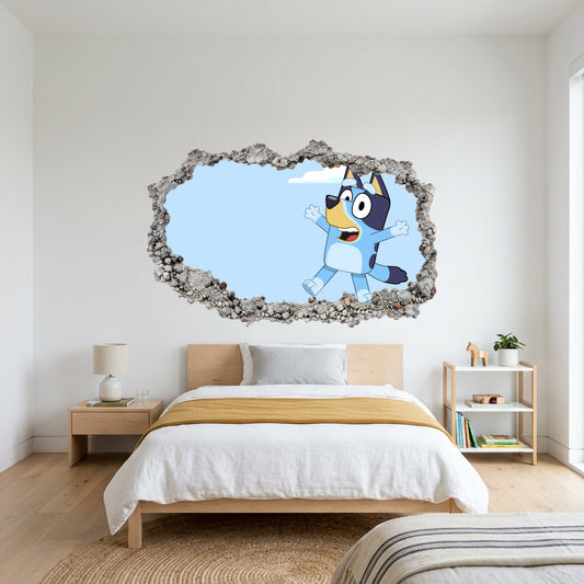 Bluey and Bingo Kids Show 3D Smashed Wall Decal 3D Wall Hole Decal 203