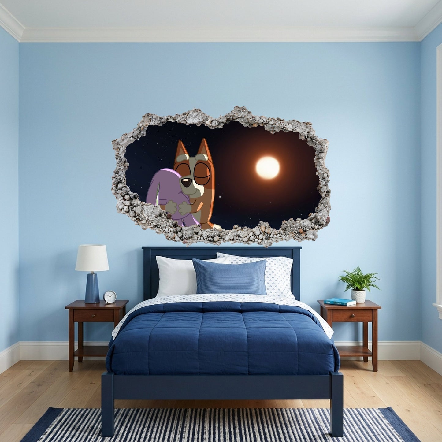 Bluey and Bingo Kids Show Playroom Art Decal 3D Smashed Wall Decal 218