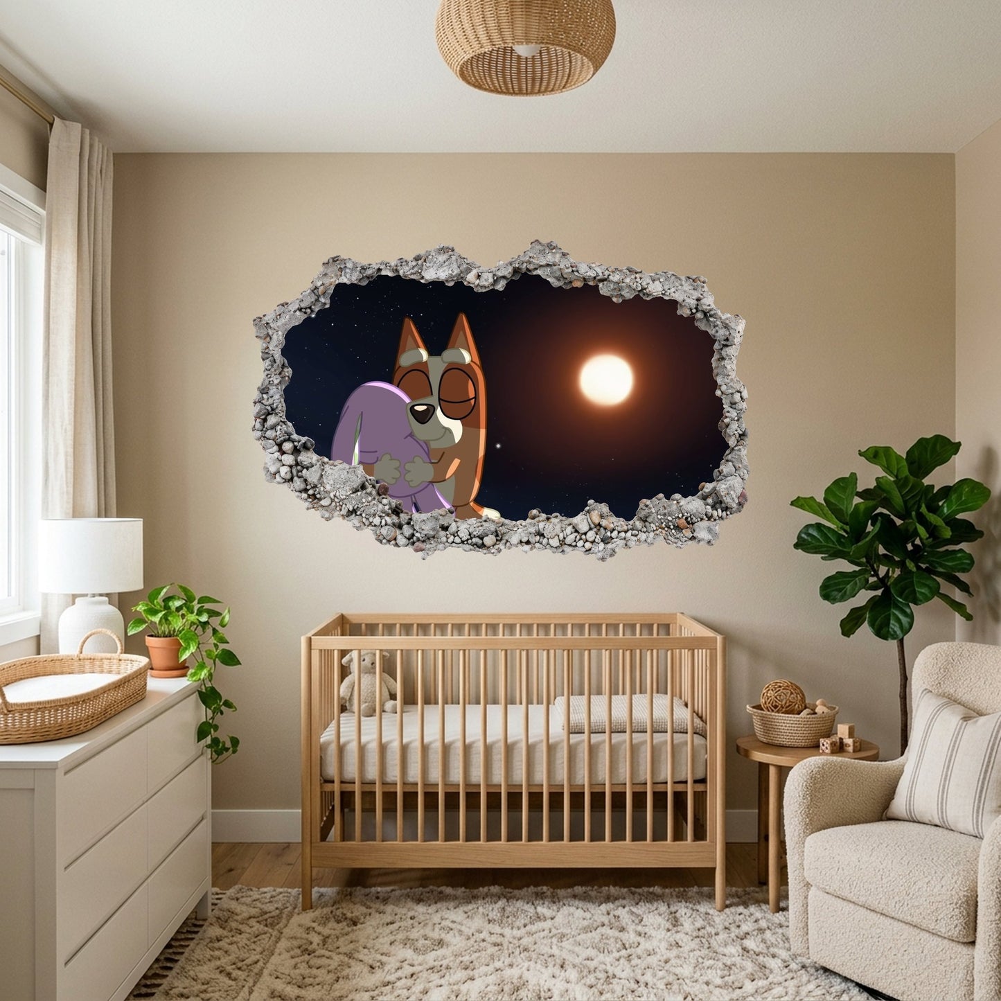 Bluey and Bingo Kids Show Playroom Art Decal 3D Smashed Wall Decal 218