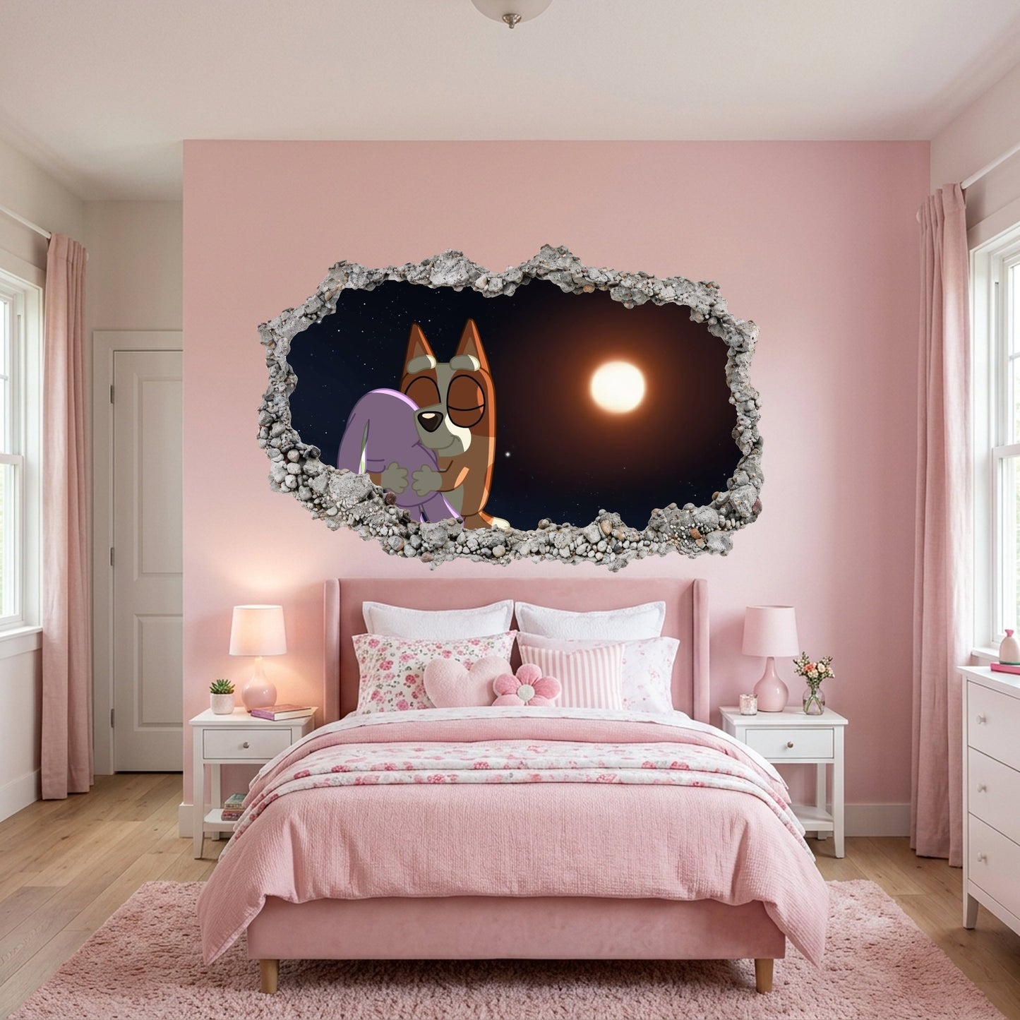 Bluey and Bingo Kids Show Playroom Art Decal 3D Smashed Wall Decal 218