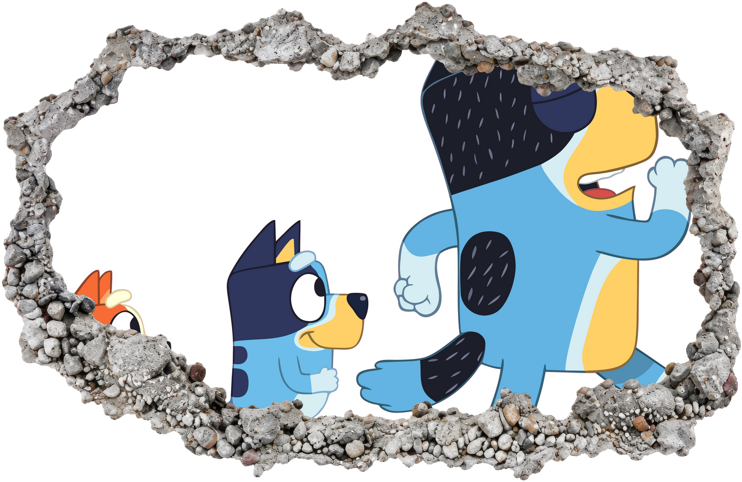 Bluey and Bingo Kids Show Smashed Brick Decal 3D Effect Sticker 206