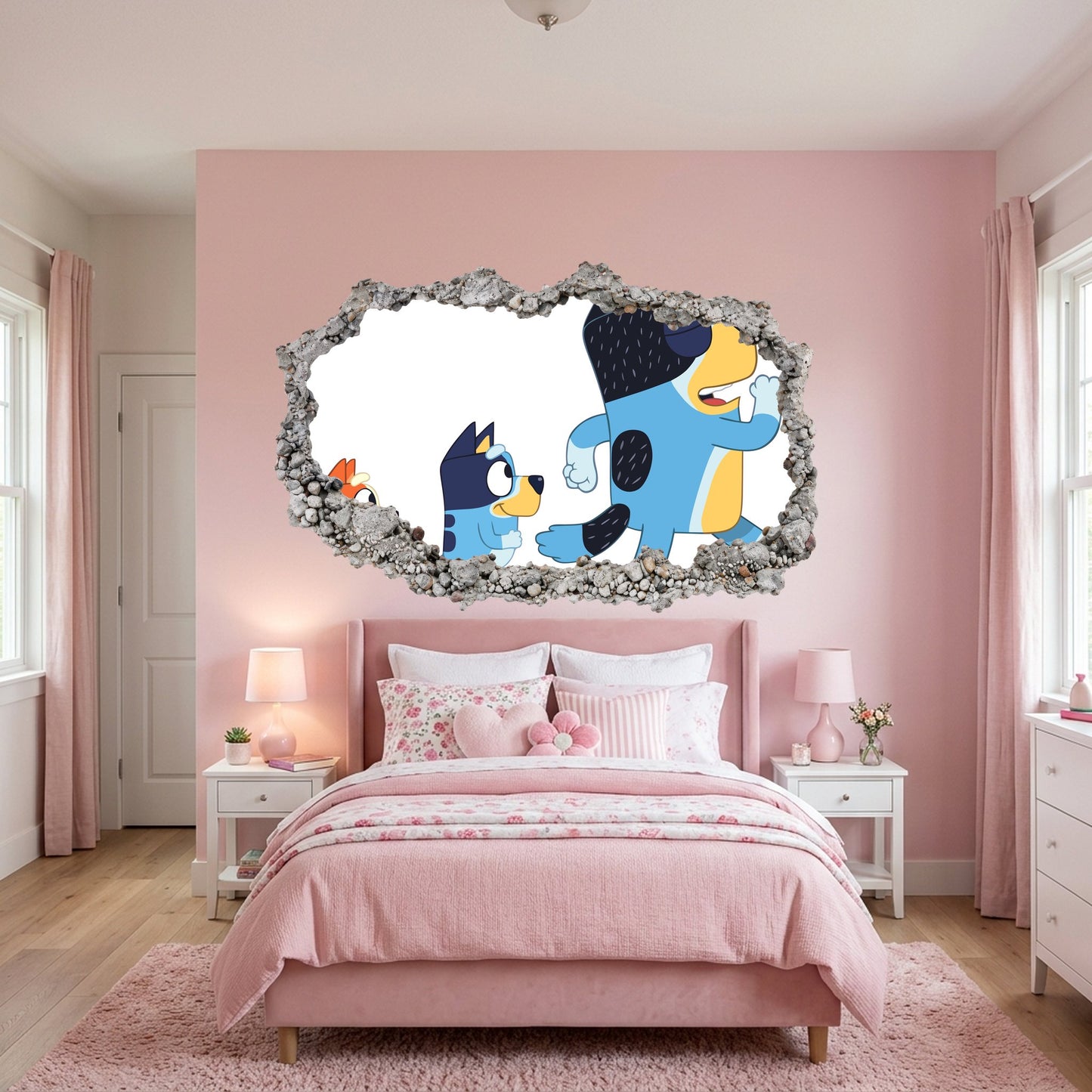 Bluey and Bingo Kids Show Smashed Brick Decal 3D Effect Sticker 206
