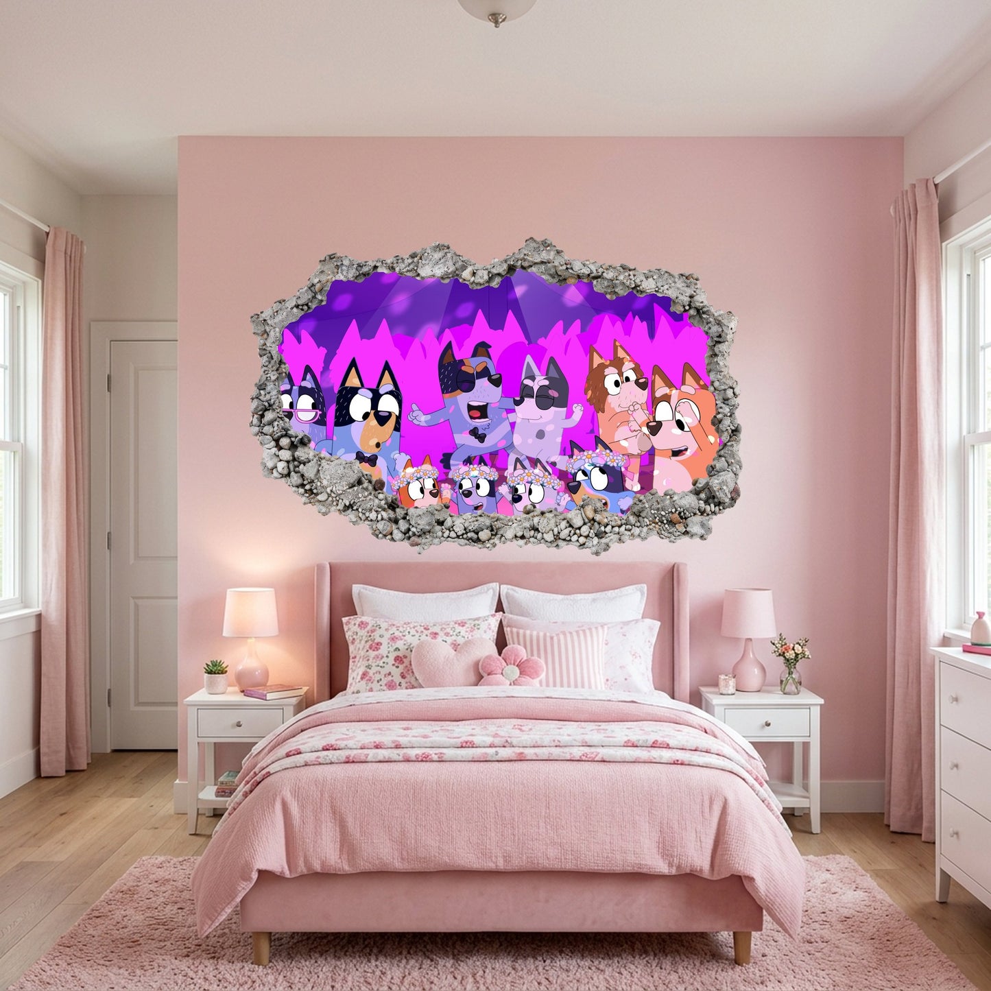 Bluey and Bingo Kids Show Smashed Brick Decal Bedroom Decor 217