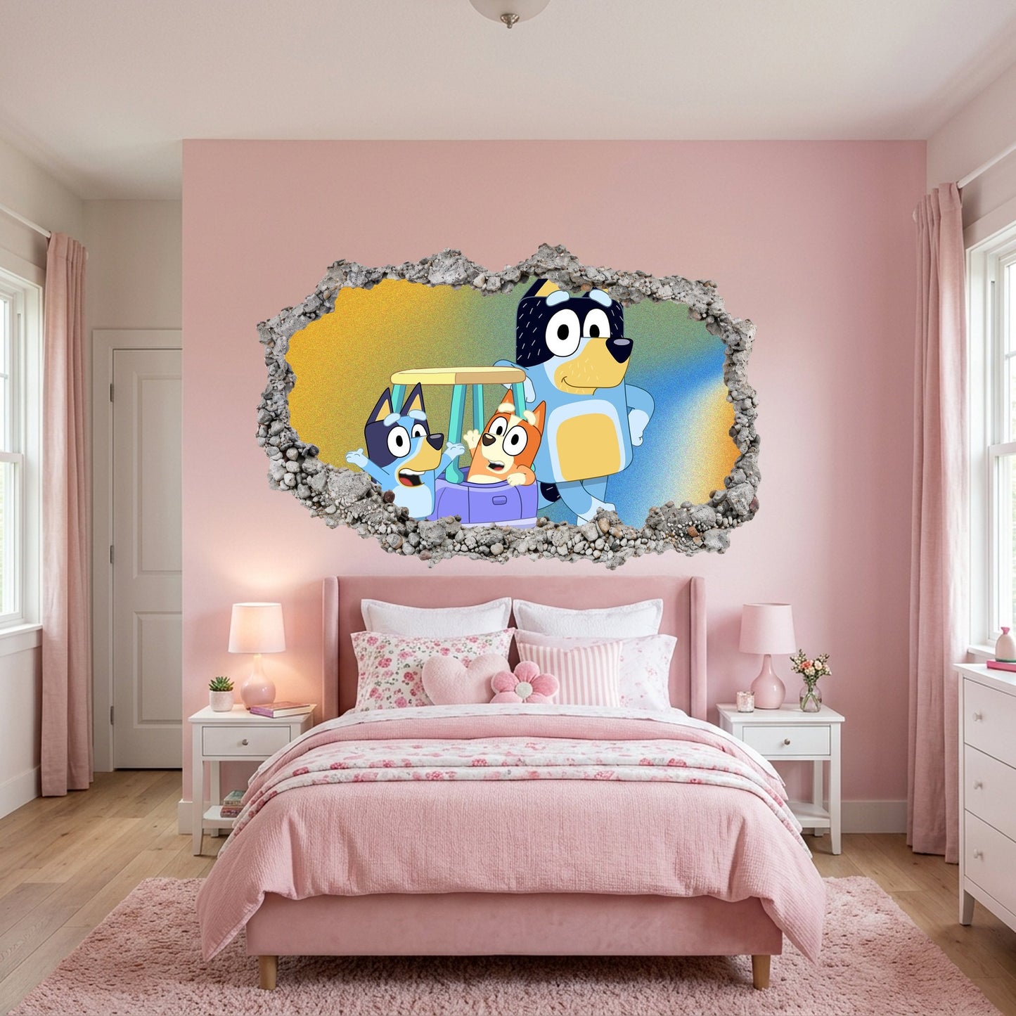 Bluey and Bingo Kids Show Vinyl Mural 3D Effect Sticker 202
