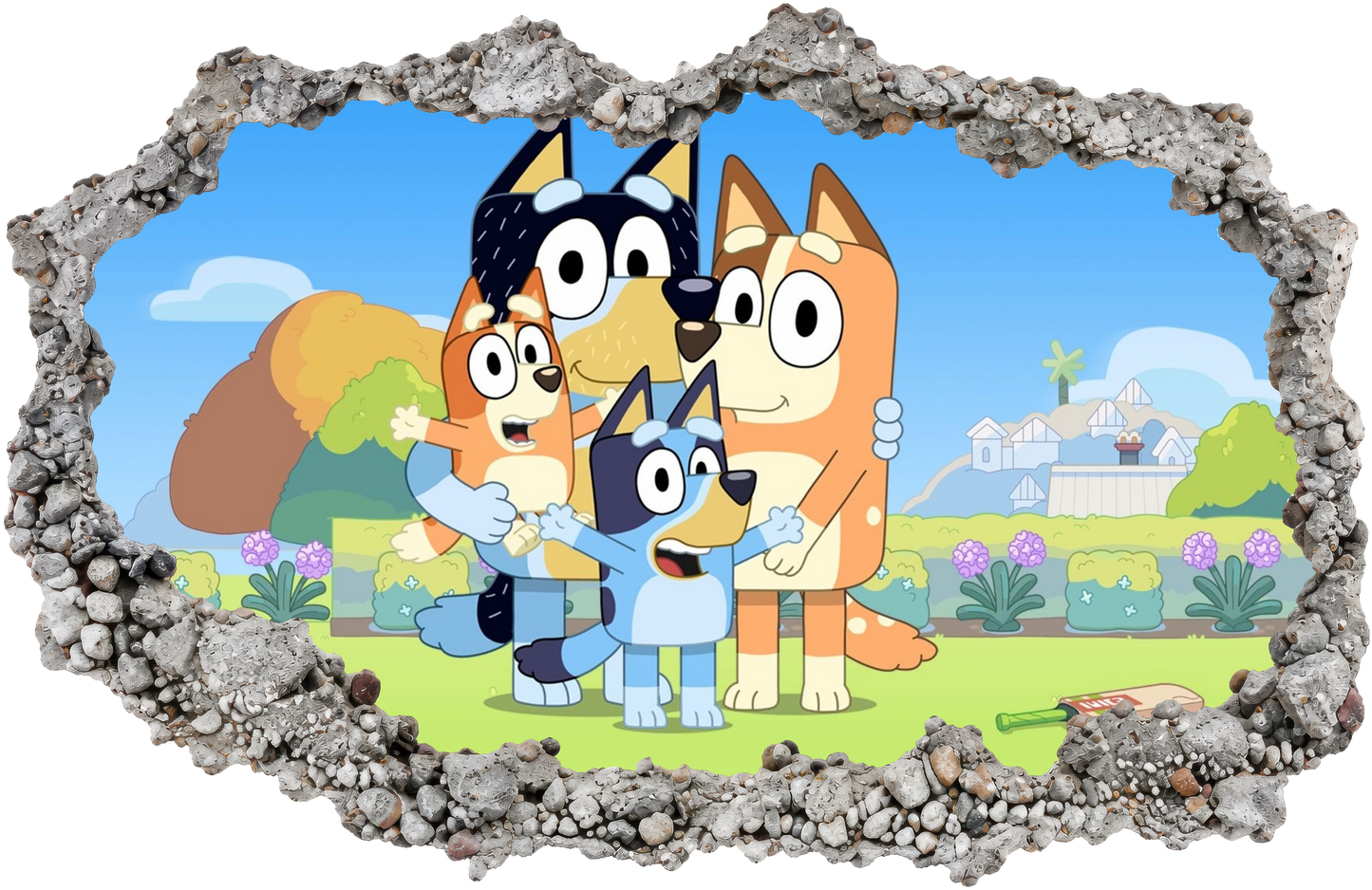 Bluey and Bingo Kids Show Wall Art Sticker Smashed Brick Decal 200