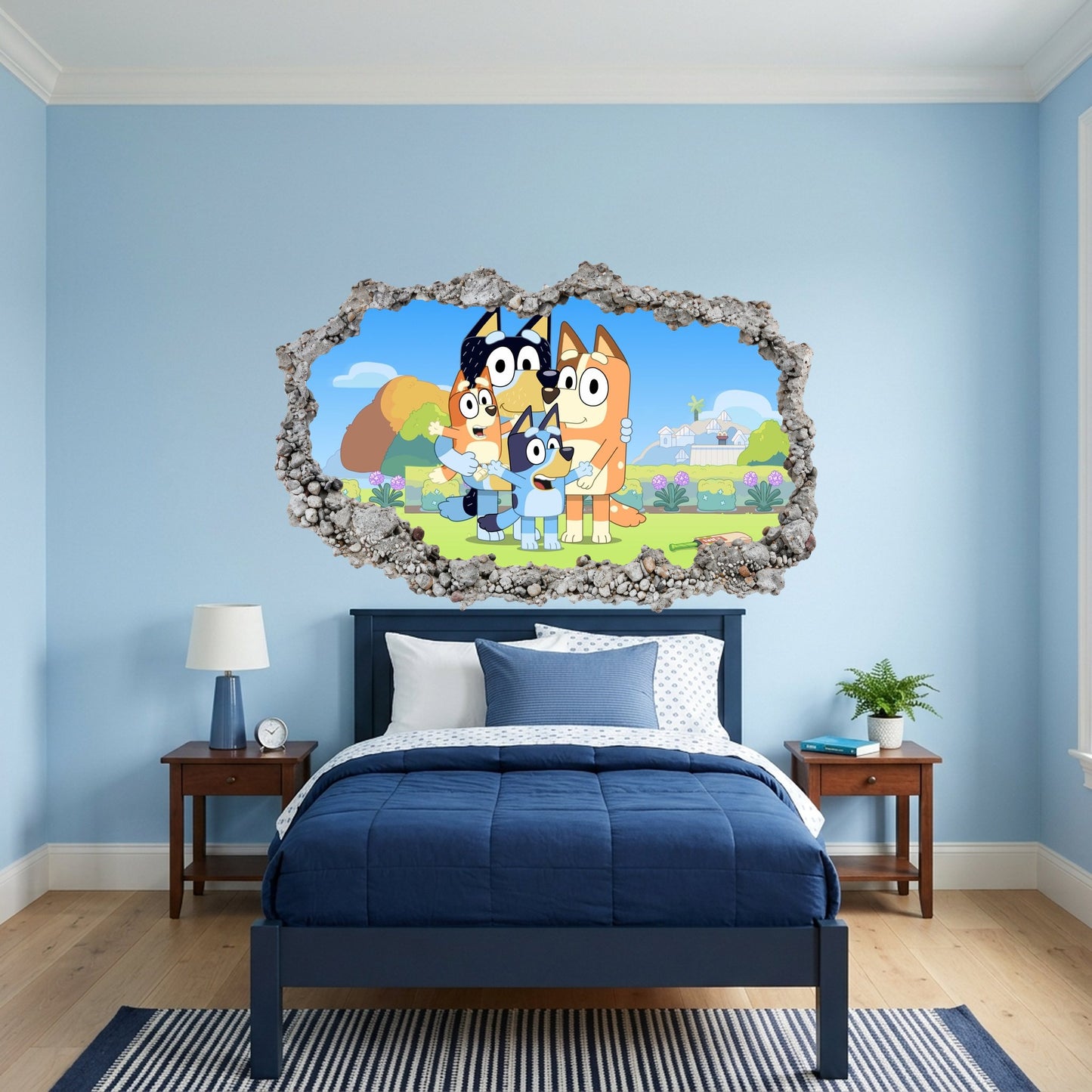 Bluey and Bingo Kids Show Wall Art Sticker Smashed Brick Decal 200