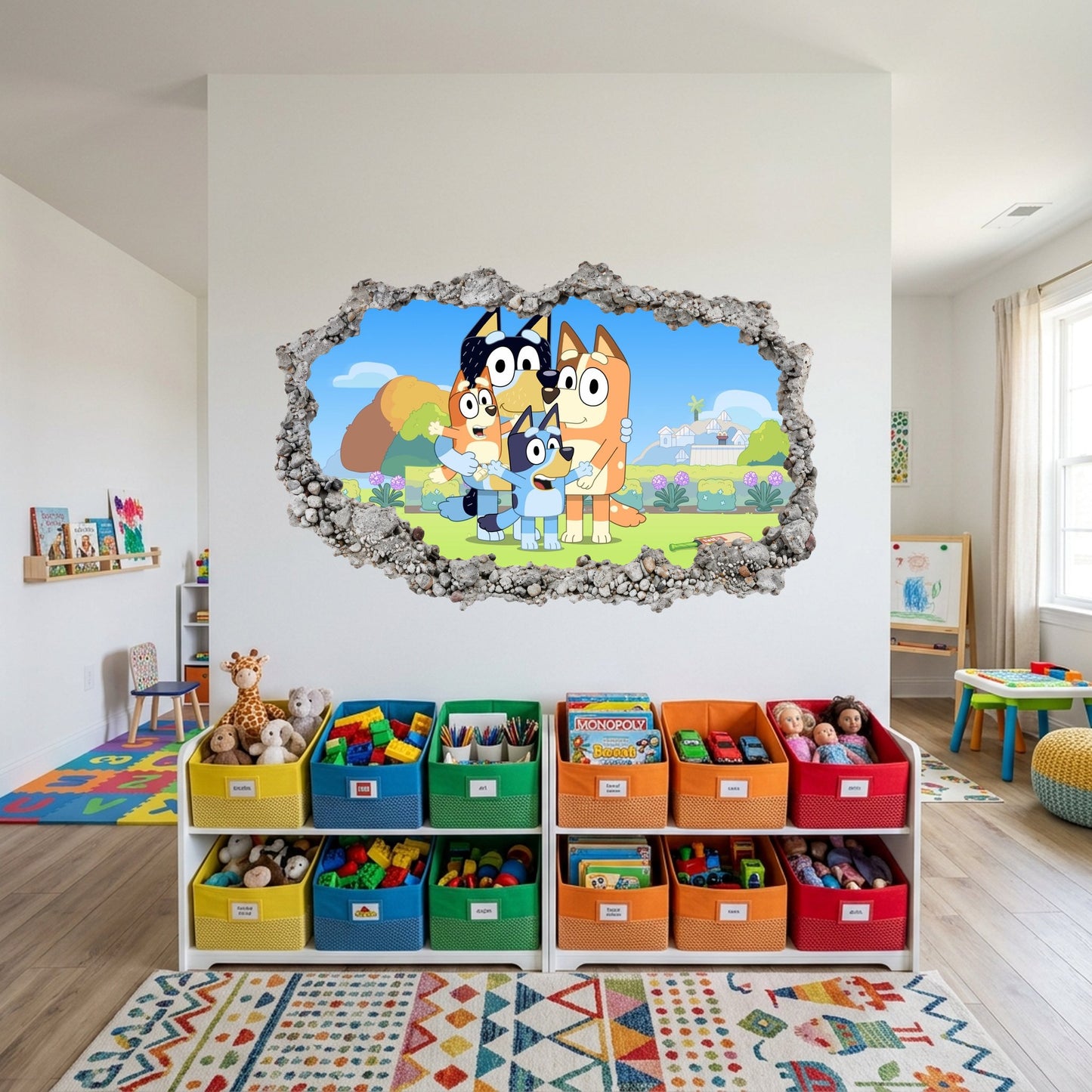 Bluey and Bingo Kids Show Wall Art Sticker Smashed Brick Decal 200