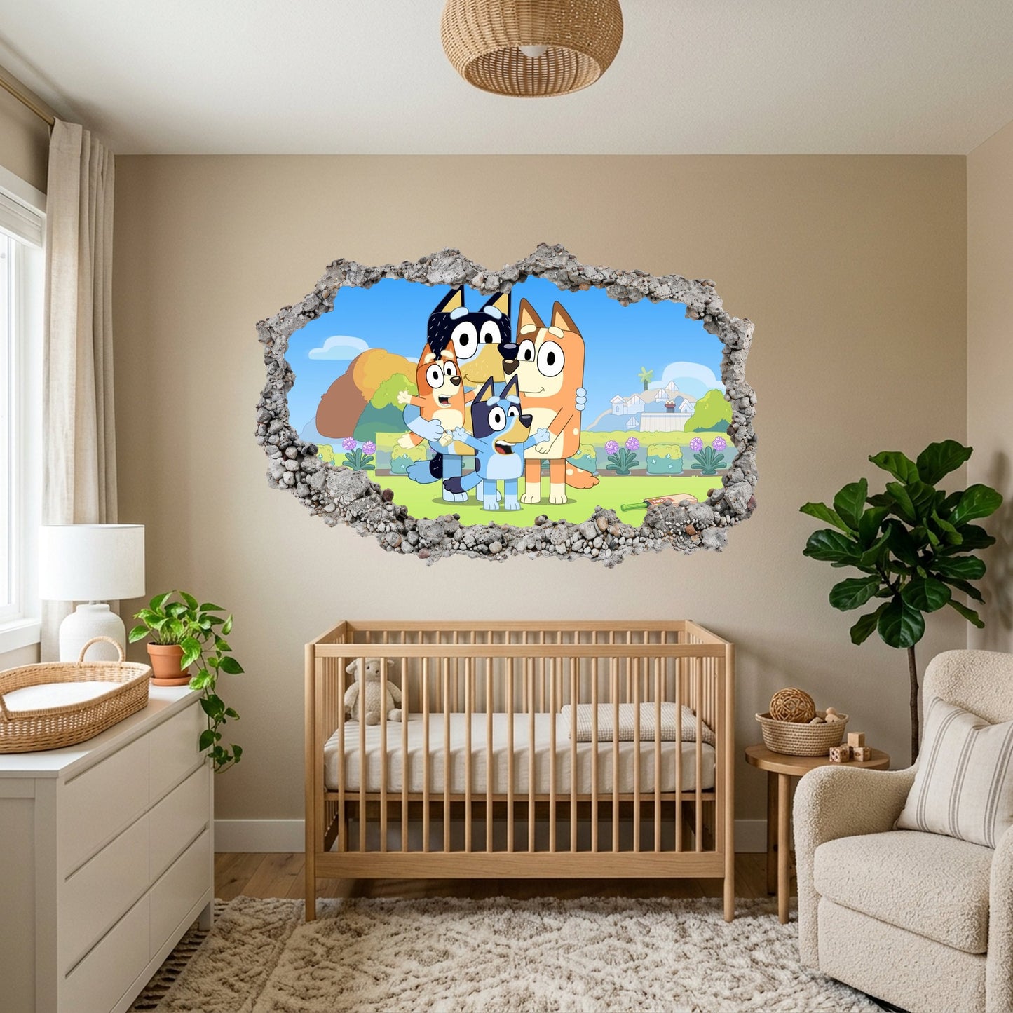 Bluey and Bingo Kids Show Wall Art Sticker Smashed Brick Decal 200