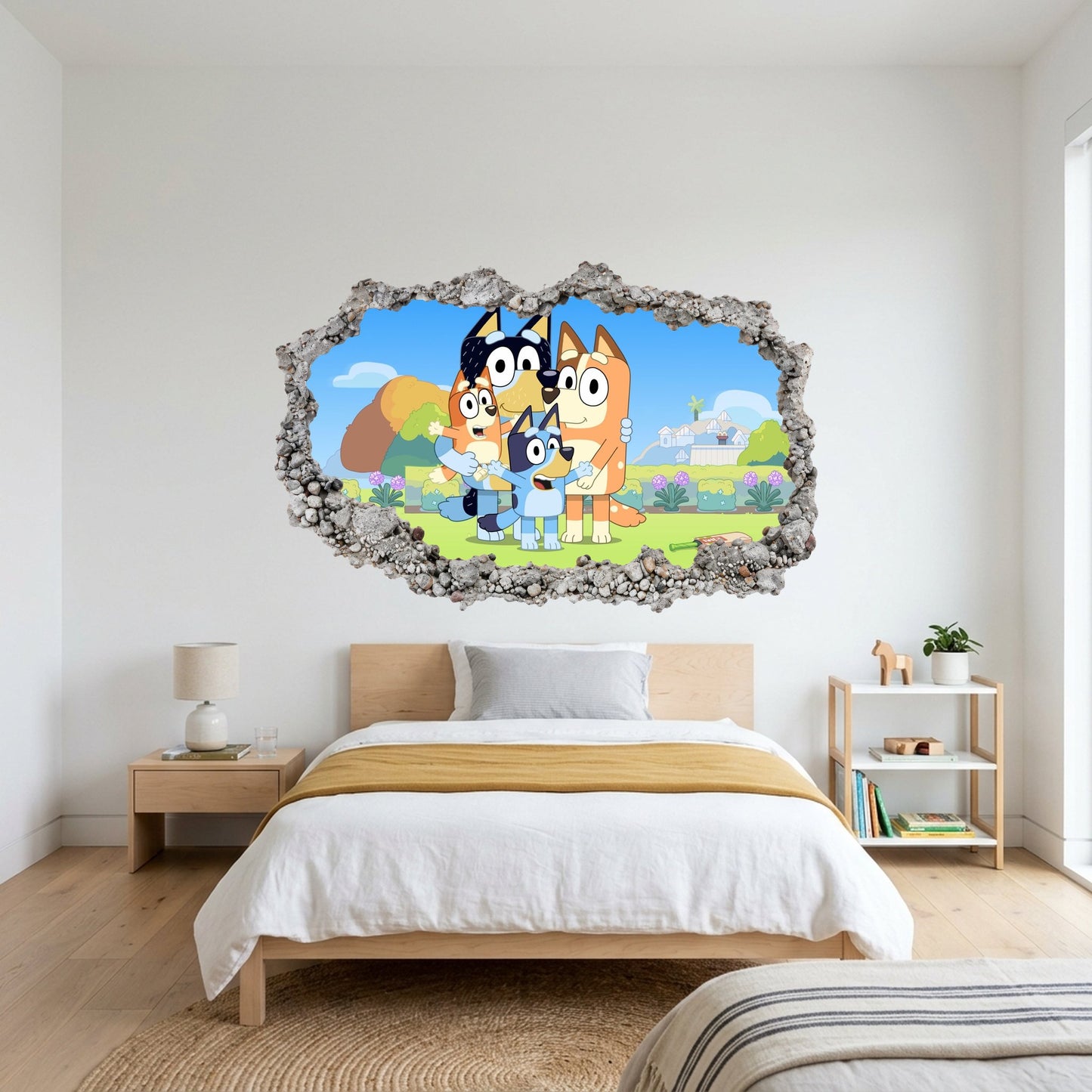 Bluey and Bingo Kids Show Wall Art Sticker Smashed Brick Decal 200