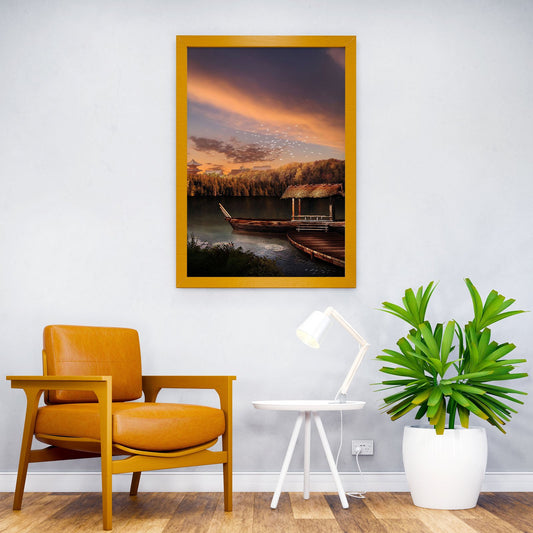 Boat On The Lake Asian Style Poster | Wall Art for Home & Office | High-Quality Print - High-quality vinyl skin wra