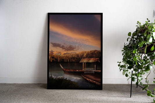 Boat On The Lake Asian Style Poster | Wall Art for Home & Office | High-Quality Print - High-quality vinyl skin wra