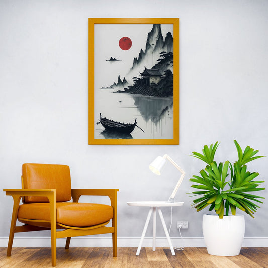 Boat in The Japanese Sea Asian Style Poster | Wall Art for Home & Office | High-Quality Print - High-quality vinyl 
