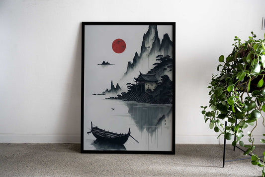 Boat in The Japanese Sea Asian Style Poster | Wall Art for Home & Office | High-Quality Print - High-quality vinyl 