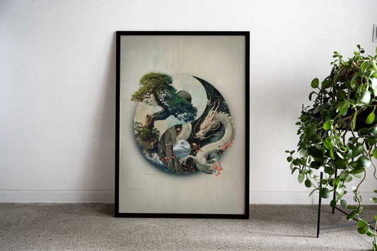Bonsai Dragon Yin Yang Asian Style Poster | Wall Art for Home & Office | High-Quality Print - High-quality vinyl sk