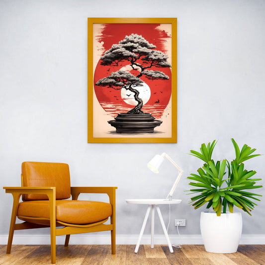 Bonsai Temple Asian Style Poster | Wall Art for Home & Office | High-Quality Print - High-quality vinyl skin wrap d