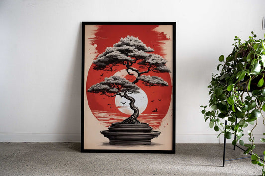 Bonsai Temple Asian Style Poster | Wall Art for Home & Office | High-Quality Print - High-quality vinyl skin wrap d
