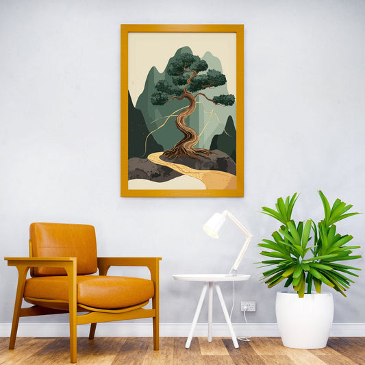 Bonsai Tree Mountain Landscape Asian Style Poster | Wall Art for Home & Office | High-Quality Print - High-quality 