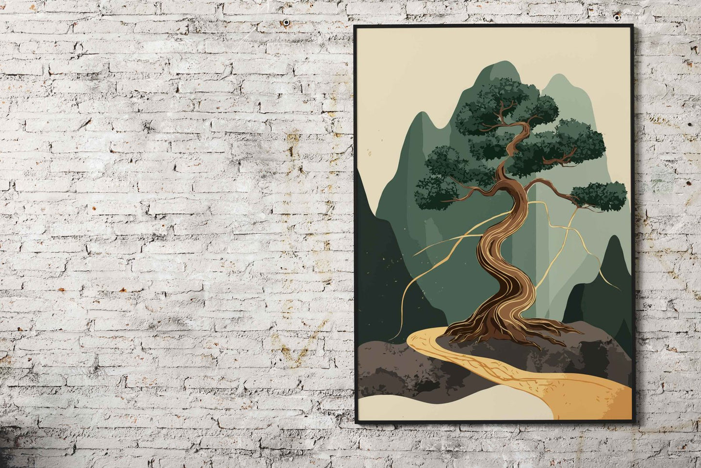 Bonsai Tree Mountain Landscape Asian Style Poster | Wall Art for Home & Office | High-Quality Print