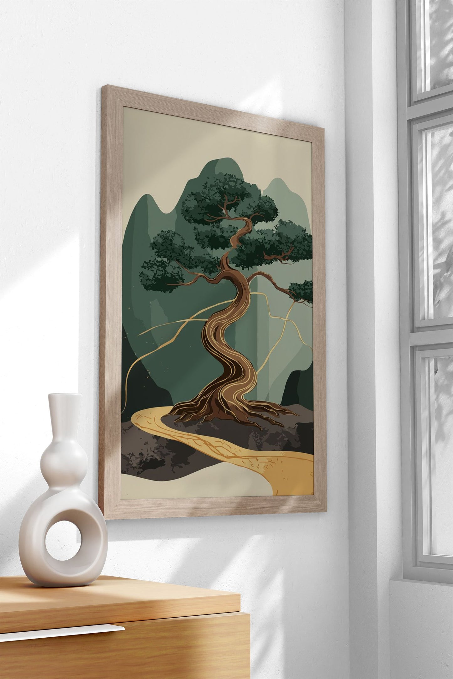 Bonsai Tree Mountain Landscape Asian Style Poster | Wall Art for Home & Office | High-Quality Print