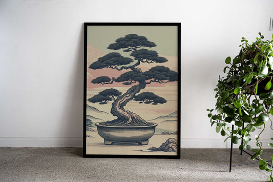 Bonsai Tree Zen Illustration Asian Style Poster | Wall Art for Home & Office | High-Quality Print - High-quality vi