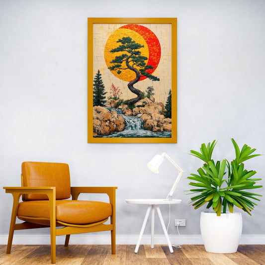Bonsai Tree and Waterfall Asian Style Poster | Wall Art for Home & Office | High-Quality Print - High-quality vinyl