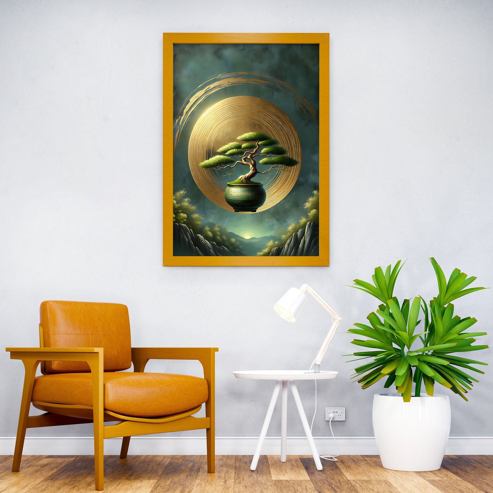 Bonsai Tree in Golden Circle Asian Style Poster | Wall Art for Home & Office | High-Quality Print - High-quality vi