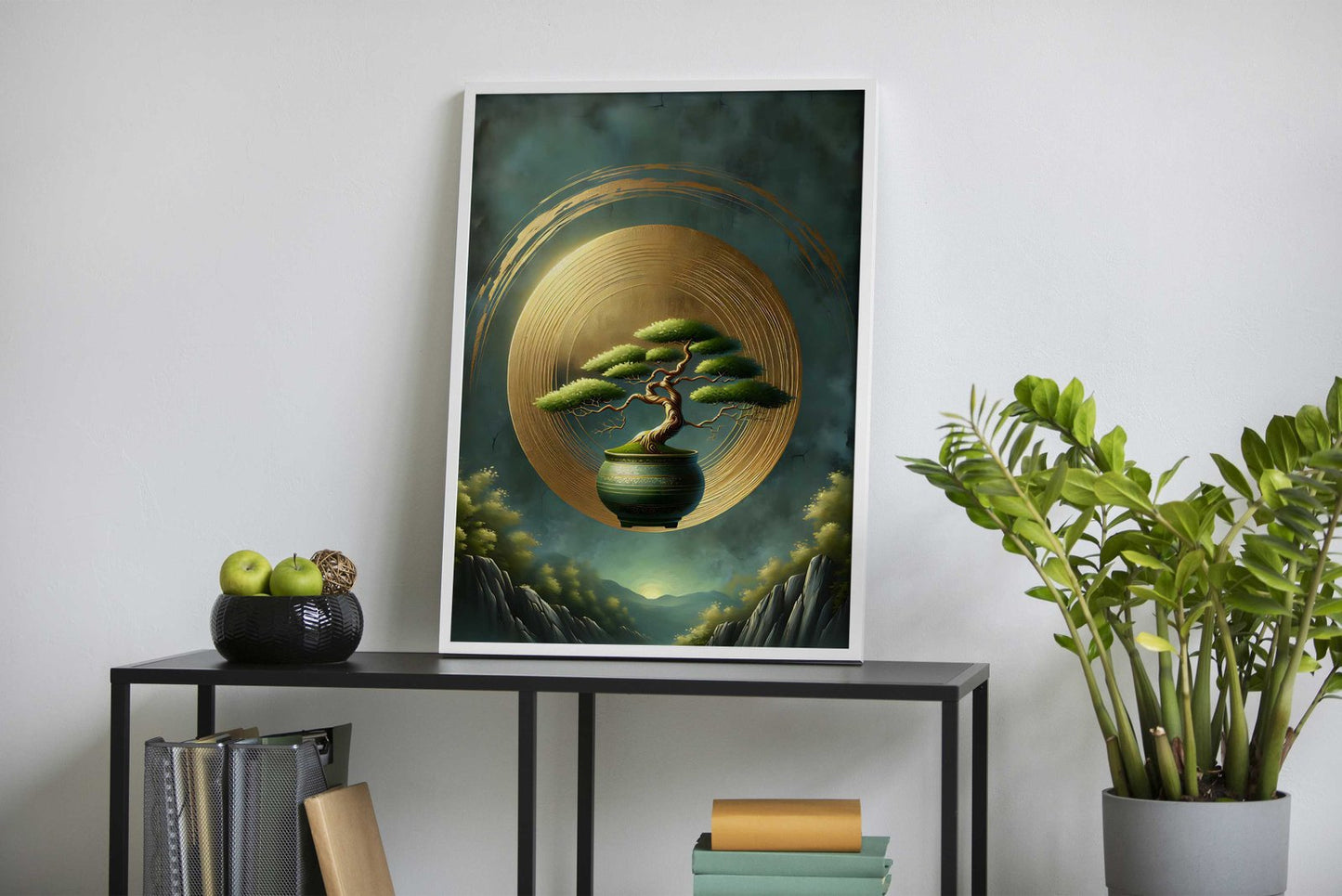 Bonsai Tree in Golden Circle Asian Style Poster | Wall Art for Home & Office | High-Quality Print - High-quality vi